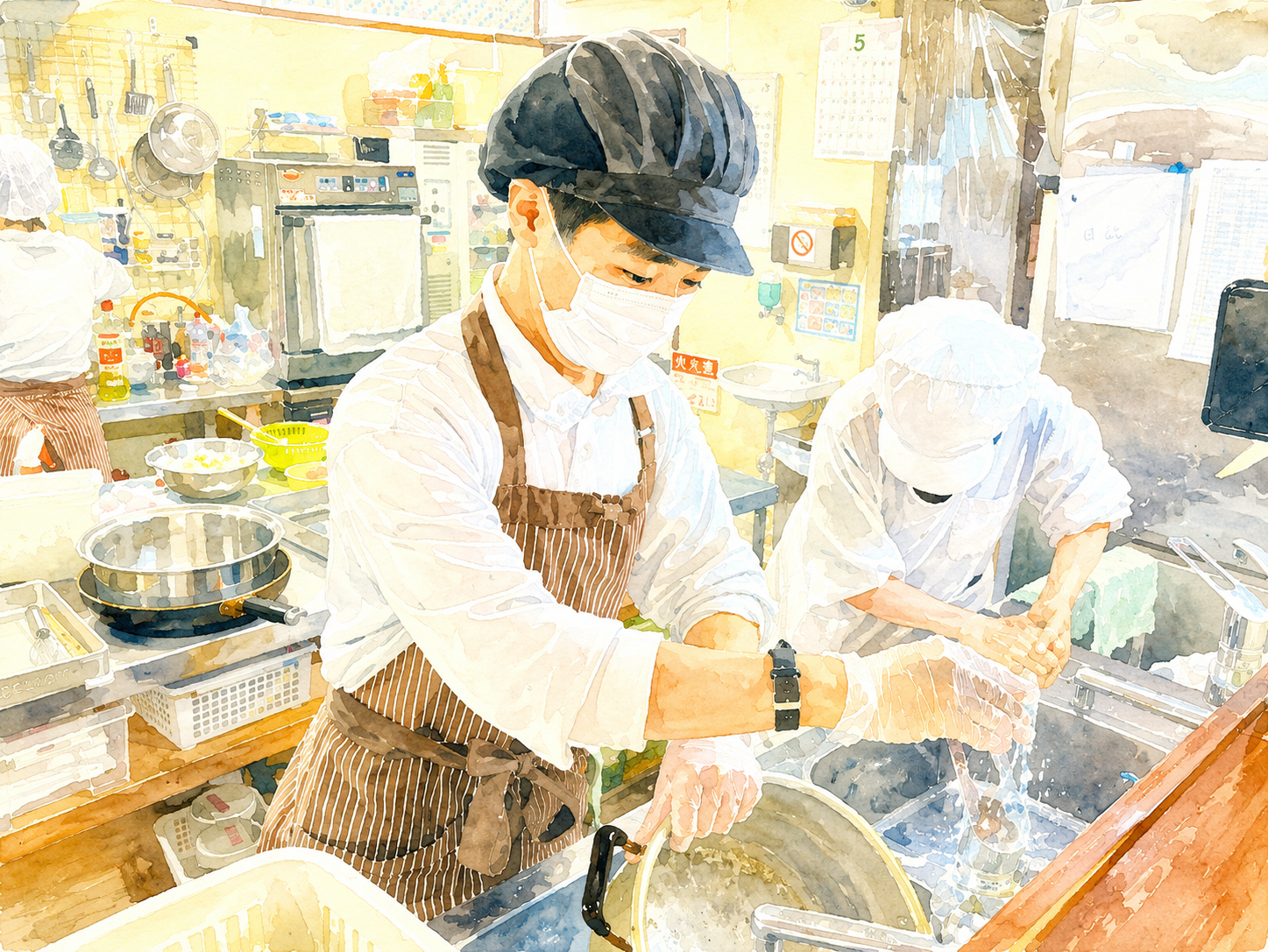 木町家の厨房で調理に取り組む様子